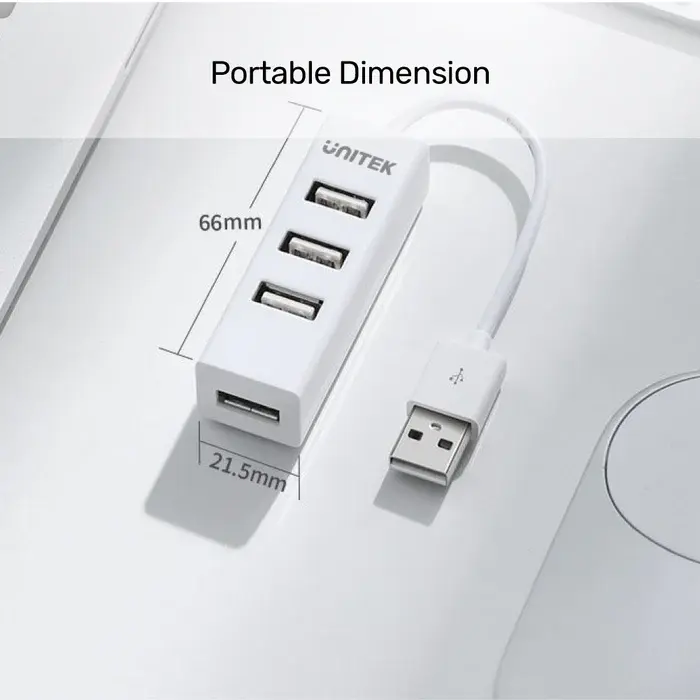 Y-2146, Unitek USB2.0 4-Port Hub (0.11M Cable), White