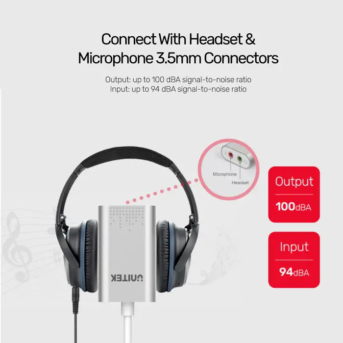 Unitek Y-247A USB Adapter, USB 2.0 External Sound Card Adapter for Stereo Audio, 48KHz 16-bit Silver Color