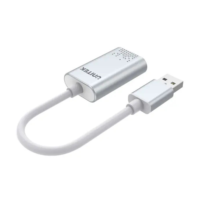 Unitek Y-247A USB Adapter, USB 2.0 External Sound Card Adapter for Stereo Audio, 48KHz 16-bit Silver Color