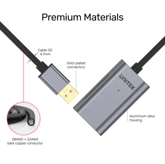 Unitek Y-272 10M USB 2.0 Aluminium Extension Cable