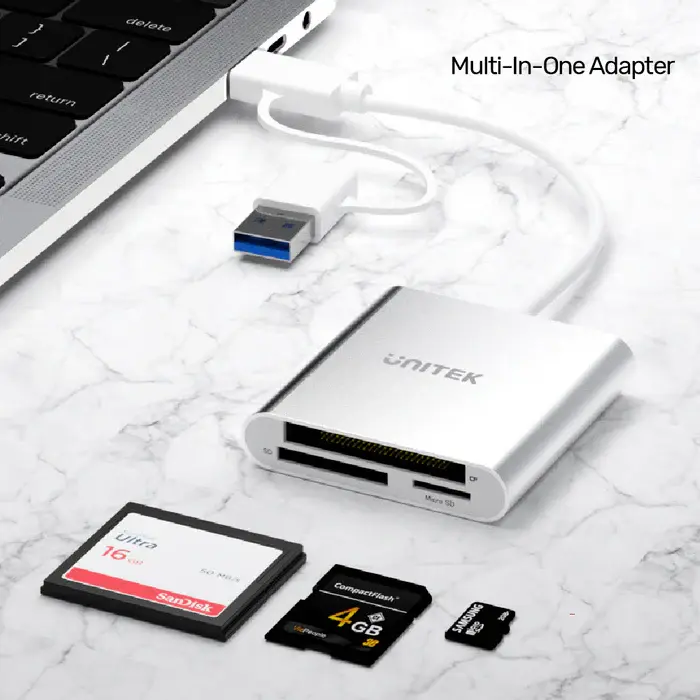 Unitek Y-9313D Card Reader, Y-9313D, USB3.0 to Micro SD/SD/CF Card Reader (With USB-C Adaptor)