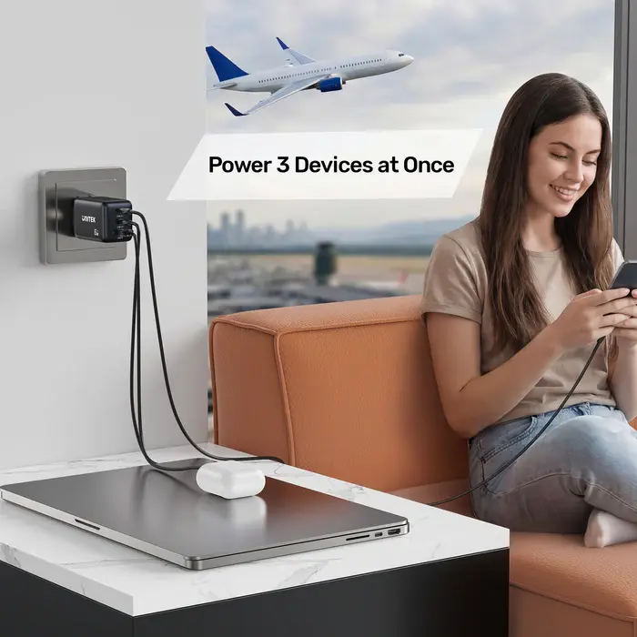 Unitek P1130A-EU Power Supply, 65W 3-Port Wall GaN Charger