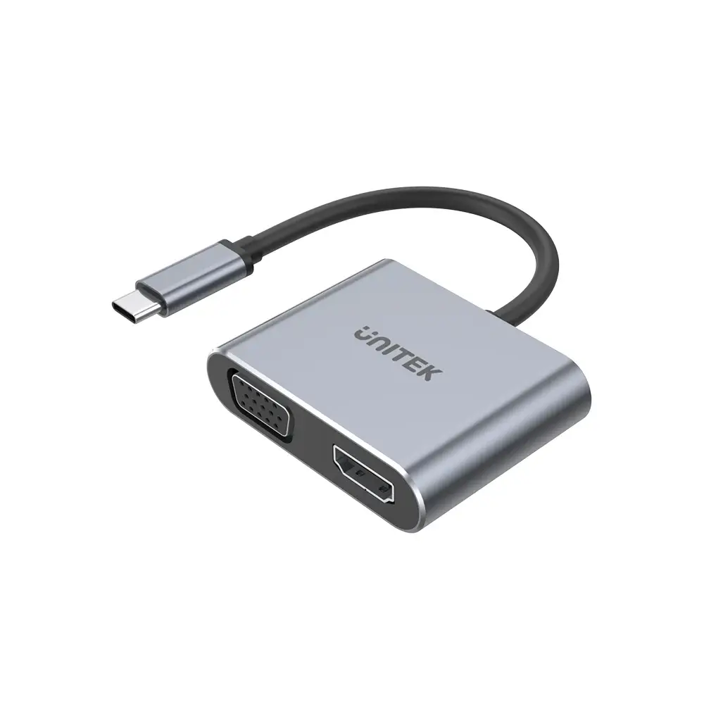 V1126A, Unitek USB3.1 Type-C To HDMI (4K 60Hz) + VGA Adapter with MST, Space Grey