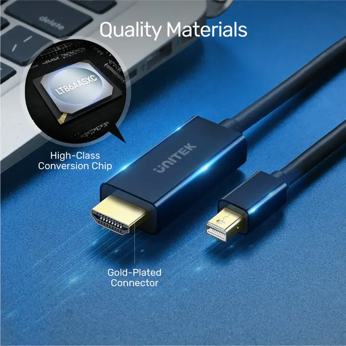 Unitek V1152A Adapter, Mini DisplayPort Male to HDMI Male Adapter cable 2M