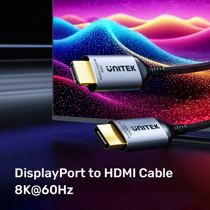 Unitek V1610A Cable, DisplayPort to HDMI Male Adapter Cable, 8K 60Hz 1.8M