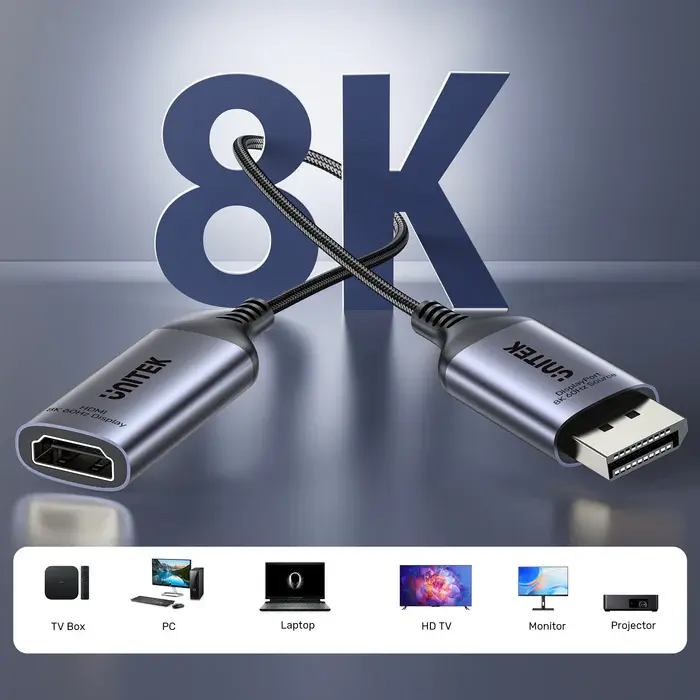 Unitek V1611A Adapter, DisplayPort to HDMI Female Adapter 8K 60Hz