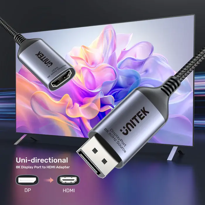 Unitek V1611A Adapter, DisplayPort to HDMI Female Adapter 8K 60Hz