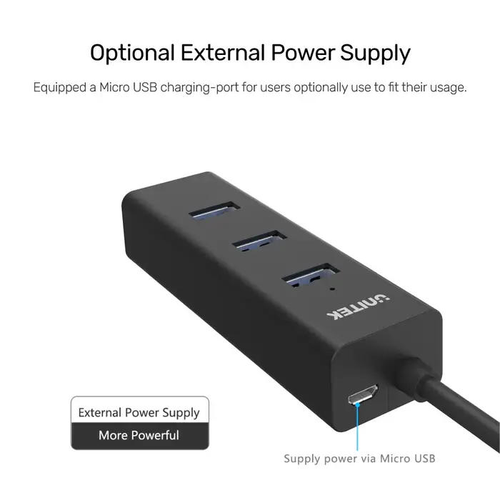Y-3089, Unitek 4-in-1 USB3.0 4-Port Hub, Black