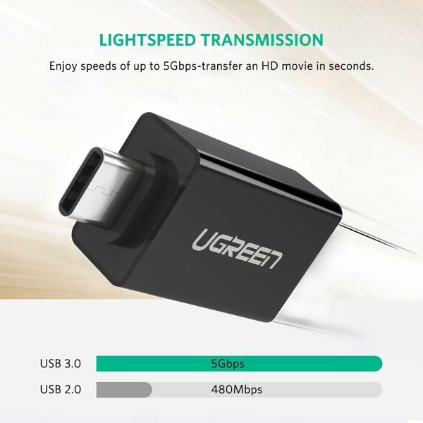 UGREEN US173 Adapter, Type-C 3.1 Male To USB 3.0 female Adapter, Black