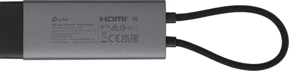 UH5020C, TPLINK, Type C Adapter, USB Type-C 5 in 1 Hub, 4K@60Hz HDMI, 100W PD, 1× USB-C Data Port, 2× USB-A Data Ports