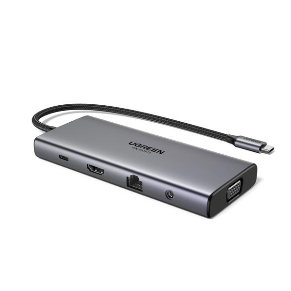 UGREEN CM639 USB HUB, Type-C, USB-A, HDMI, VGA, RJ45, SD/TF, 3.5MM, PD, 11-in-1 USB-C Hub, Grey