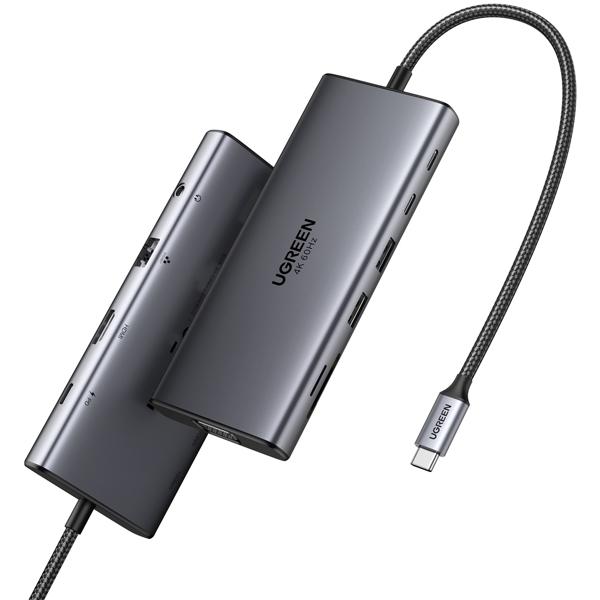 UGREEN CM639 USB HUB, Type-C, USB-A, HDMI, VGA, RJ45, SD/TF, 3.5MM, PD, 11-in-1 USB-C Hub, Grey