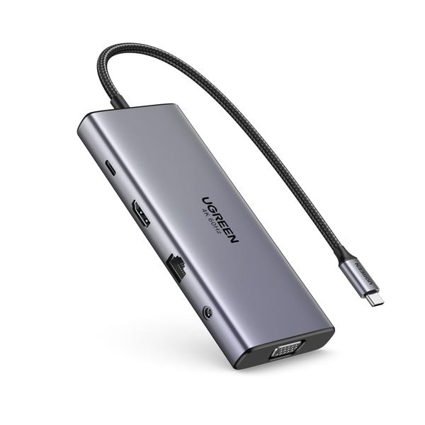 UGREEN CM639 USB HUB, Type-C, USB-A, HDMI, VGA, RJ45, SD/TF, 3.5MM, PD, 11-in-1 USB-C Hub, Grey