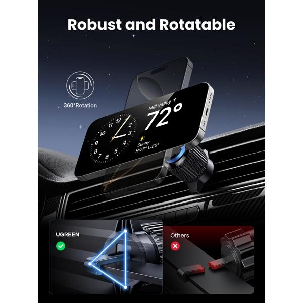 UGREEN Qi2 Car Charger, 15W, Wireless Car Mount Charger, Black/Grey
