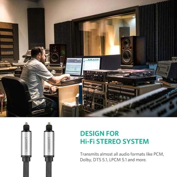 UGREEN AV108 Cable, Toslink Optical Audio Cable, 2m, Black/Silver