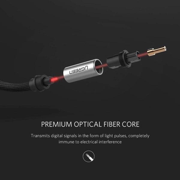 UGREEN AV108 Cable, Toslink Optical Audio Cable, 2m, Black/Silver