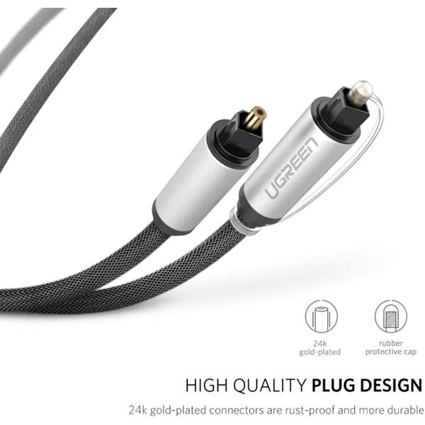 UGREEN AV108 Cable, Toslink Optical Audio Cable, 2m, Black/Silver