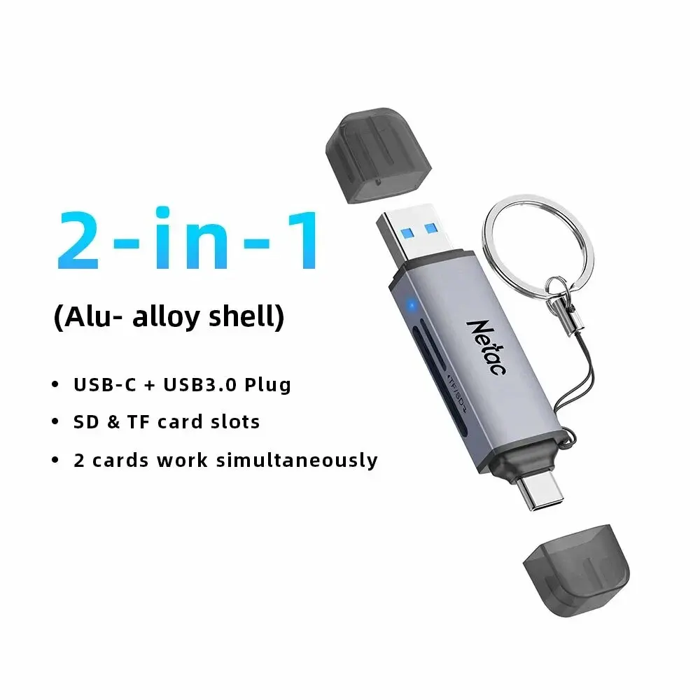 NETAC WK13 Card Reader, USB3.0+Type-C to mSD/SD, Grey