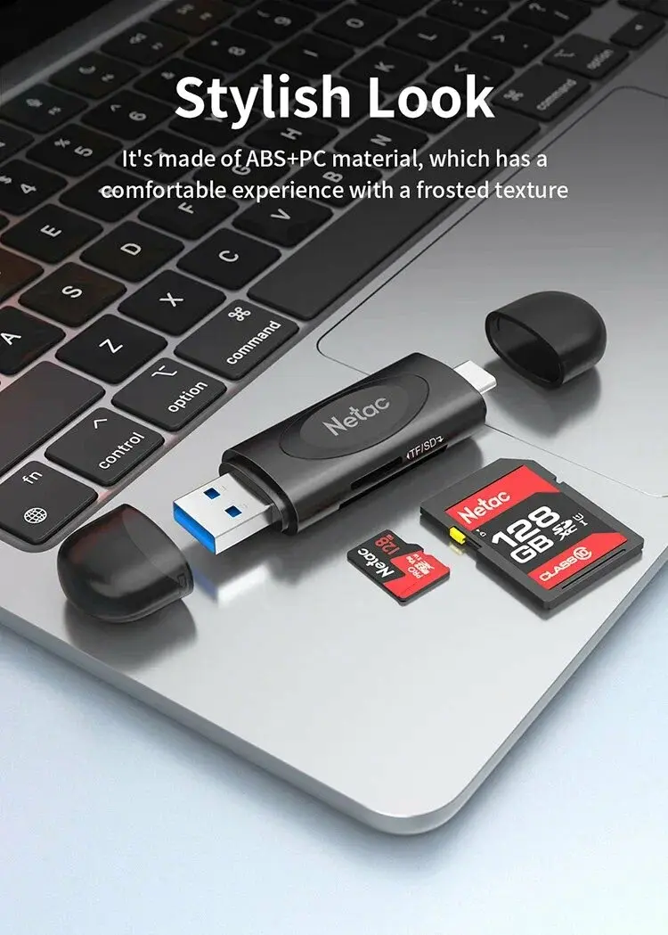 NETAC WK13 Card Reader, USB3.0+Type-C to mSD/SD, Grey