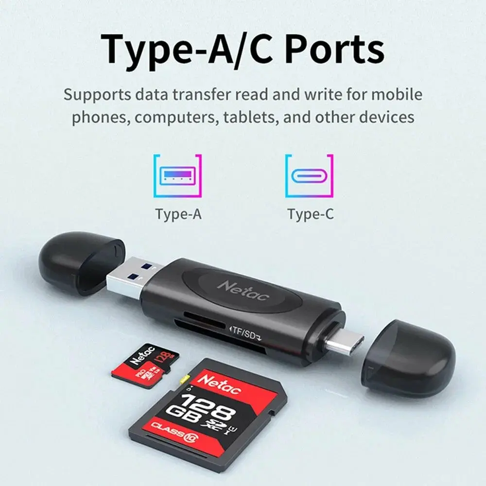 NETAC WK13 Card Reader, USB3.0+Type-C to mSD/SD, Grey