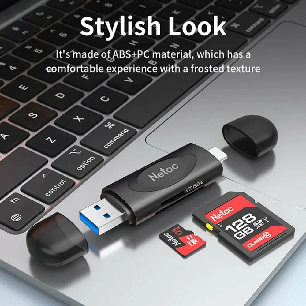 NETAC WK13 Card Reader, USB3.0+Type-C to mSD/SD, Grey