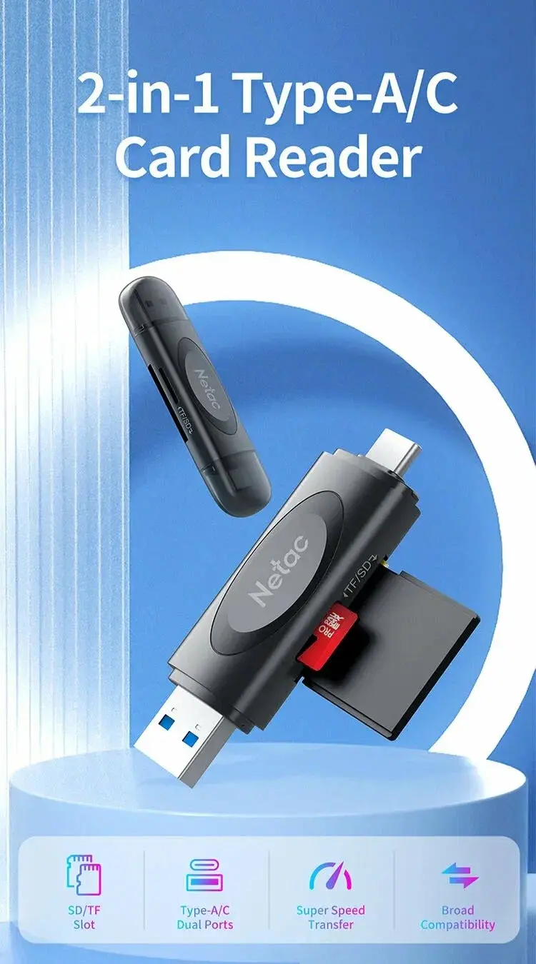 NETAC WK13 Card Reader, USB3.0+Type-C to mSD/SD, Grey