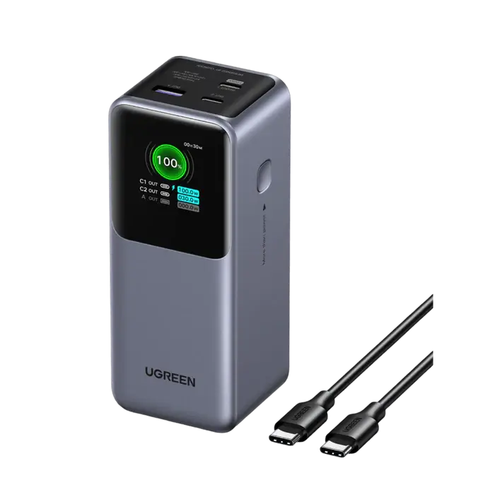 UGREEN PB721 Power Bank, 20000mAh, 130W, Nexode with Smart Digital Display, With Retractable Type-C, Grey
