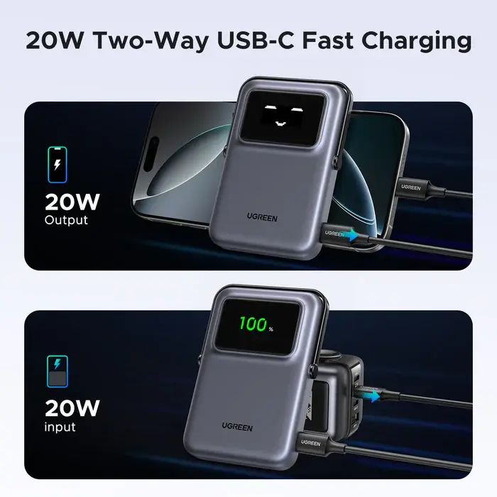 UGREEN PB572 Power Bank, Uno, 10000mAh, Magnetic Wireless, Grey