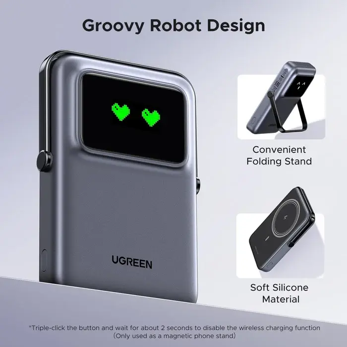 UGREEN PB572 Power Bank, Uno, 10000mAh, Magnetic Wireless, Grey