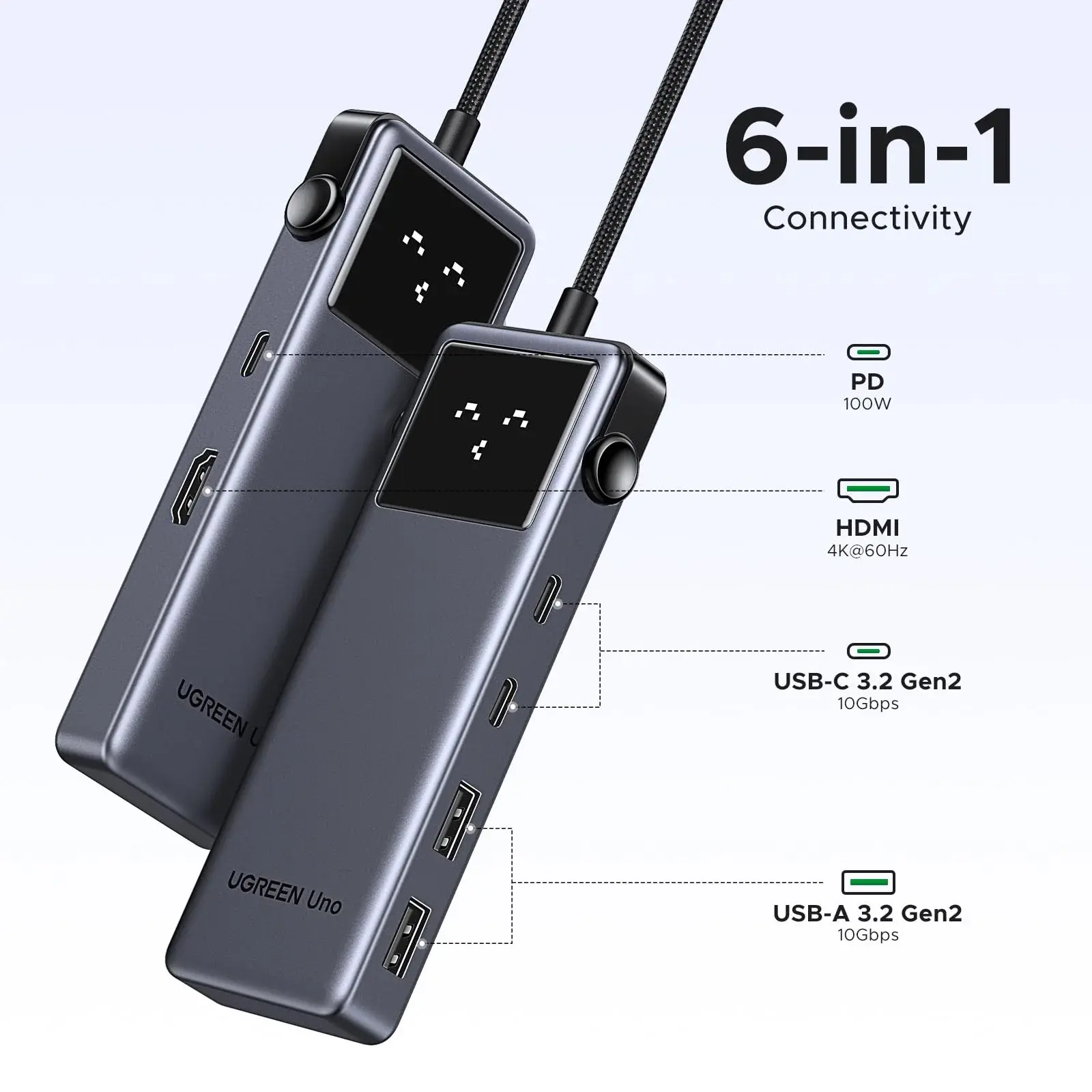 UGREEN CM888 USB HUB, Groovy Robot, 6-in-1, HDMI, USB-A, Type-C, HUB, Space Gray