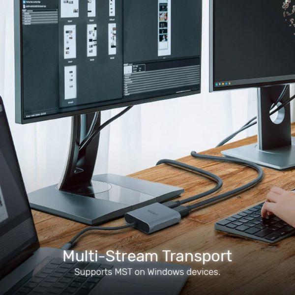 Unitek V1404A USB-C to Dual DP1.4 8K Adapter with MST, Space Gray