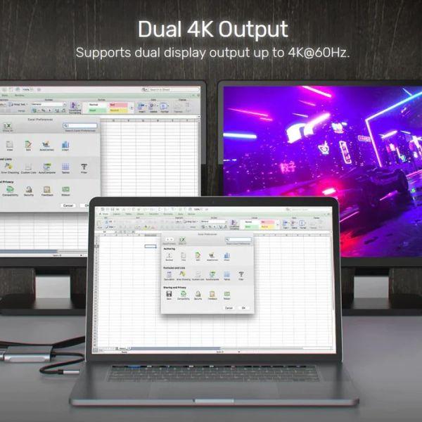 Unitek V1404B USB-C to Dual HDMI2.0 4K Adapter with MST, Space Gray