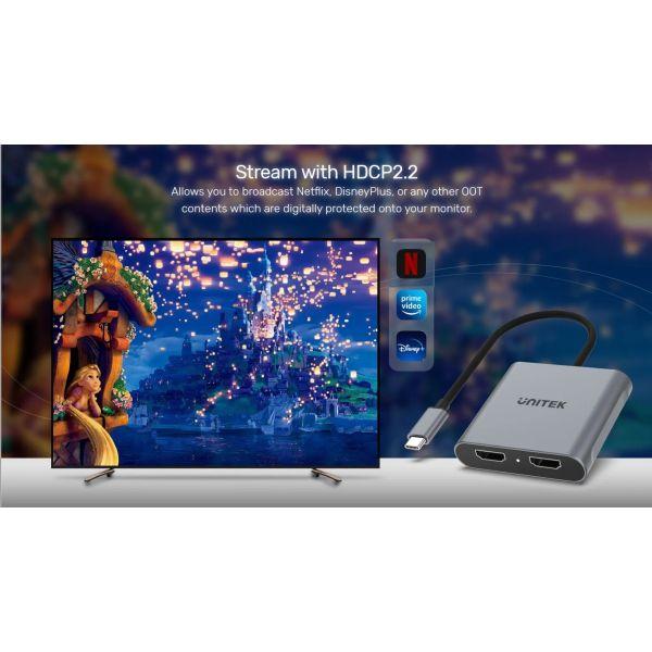 Unitek V1404B USB-C to Dual HDMI2.0 4K Adapter with MST, Space Gray