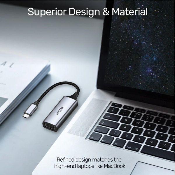 V1413A, Unitek USB-C to VGA(1080P-60Hz) Adapter Cable, with Briad, Grey & Black