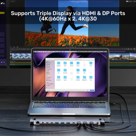 Unitek D1106A Docking Station, 13-in 2 KVM (2*HDMI+DP+USB+2*USB 10Gb+USB-C 10Gbp+SD/Micro+Audio+1GB LAN+PD 100W+DC5V)+HDMI