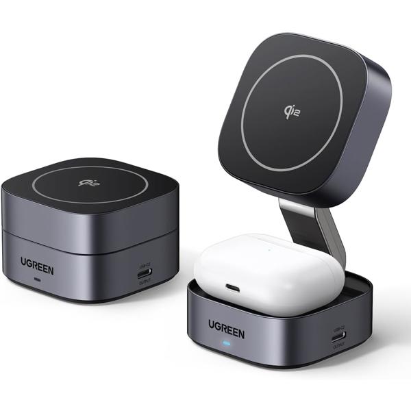 UGREEN W702 Power Supply, MagFlow Qi2, 25W, Magnetic Foldable Charging Station, Dark Gray