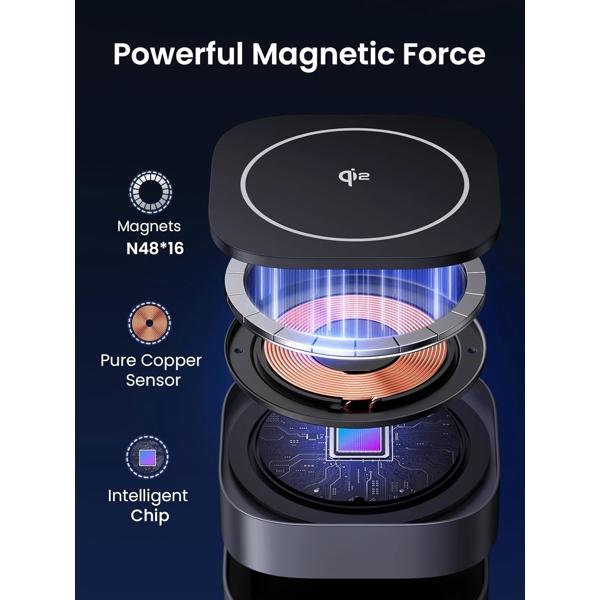 UGREEN W702 Power Supply, MagFlow Qi2, 25W, Magnetic Foldable Charging Station, Dark Gray