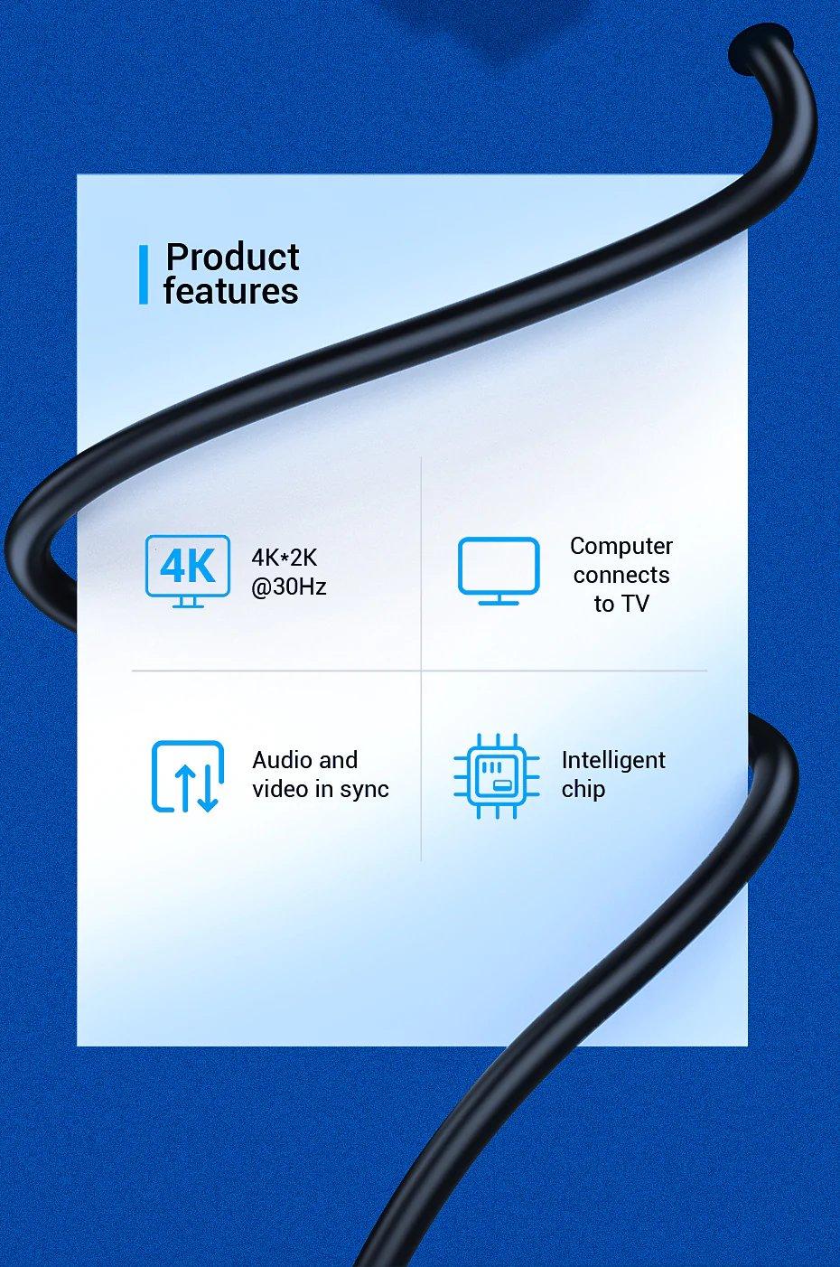 Vention HAGBG Cable, 4K DisplayPort to HDMI Cable 1.5M Black (DP to HDMI)
