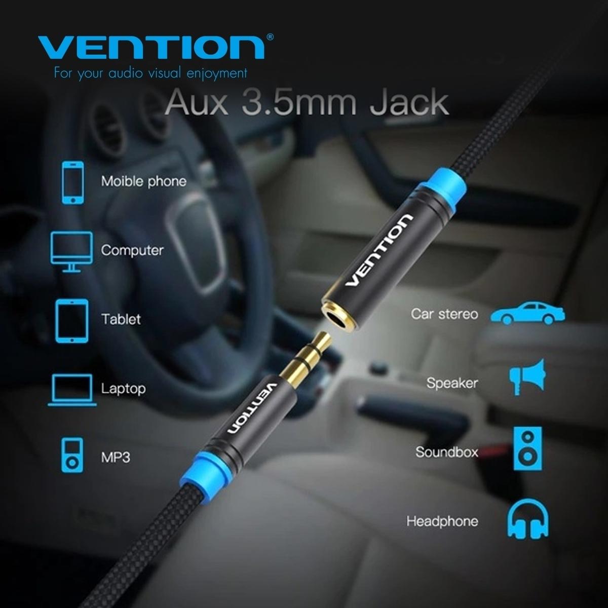 VAB-B06-B200-M, Vention Cotton Braided 3.5mm Audio Extension Cable 2M Black Metal Type