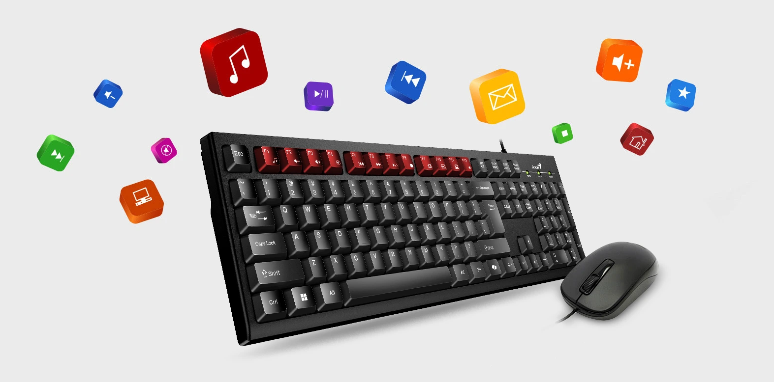 Genius KM-100SE, AI Copilot Key, Keyboard + Mouse, Black