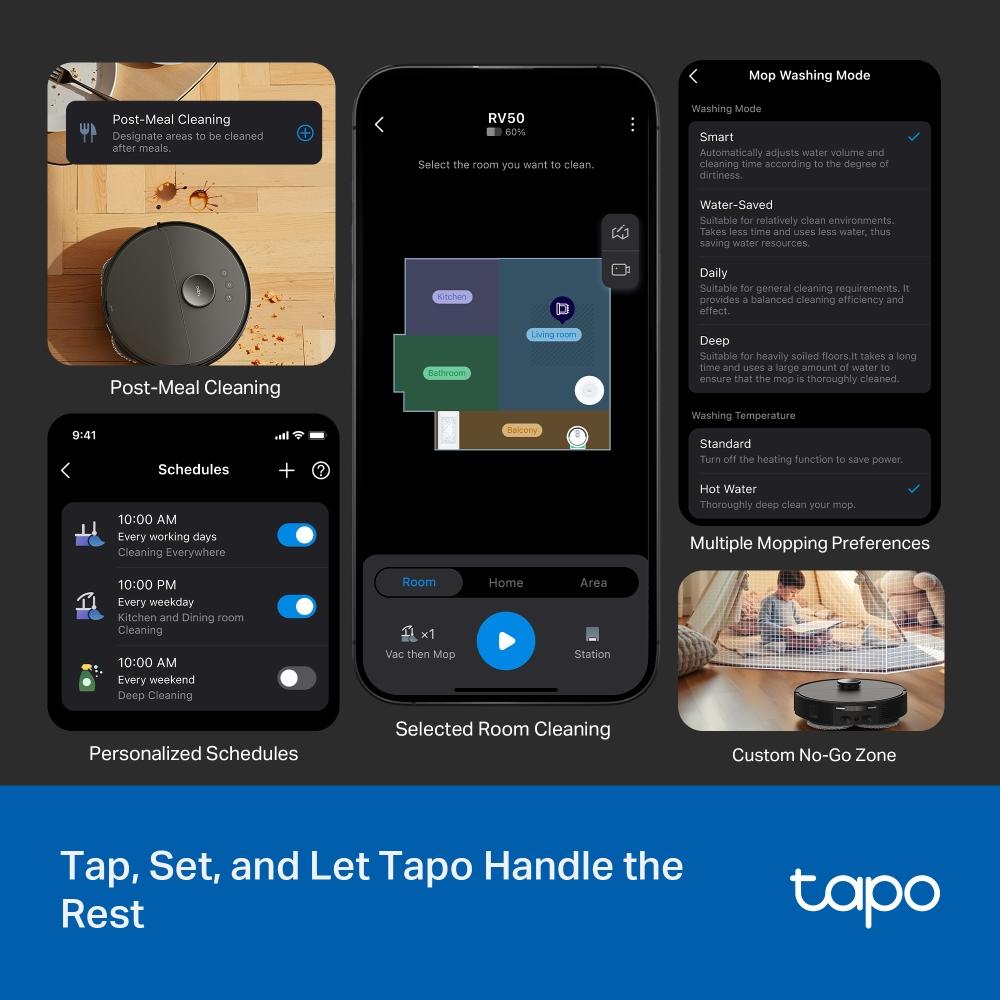 TP-Link Tapo RV50 Pro Omni, All-in-One Dock, Robot Vacuum Cleaner, Black