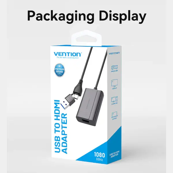 Vention ACYHB USB-C and USB-A to HDMI Converter Gray Aluminium Alloy Type