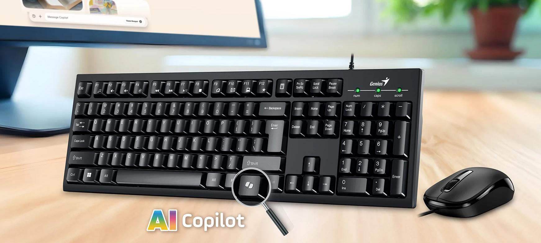 Genius KM-100SE, AI Copilot Key, Keyboard + Mouse, Black