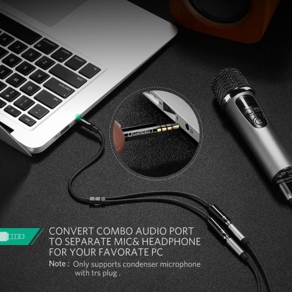 AV141 UGREEN (30620) 3.5mm male to 2 Female Audio Cable ABS Case (Black)
