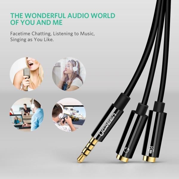AV141 UGREEN (30620) 3.5mm male to 2 Female Audio Cable ABS Case (Black)