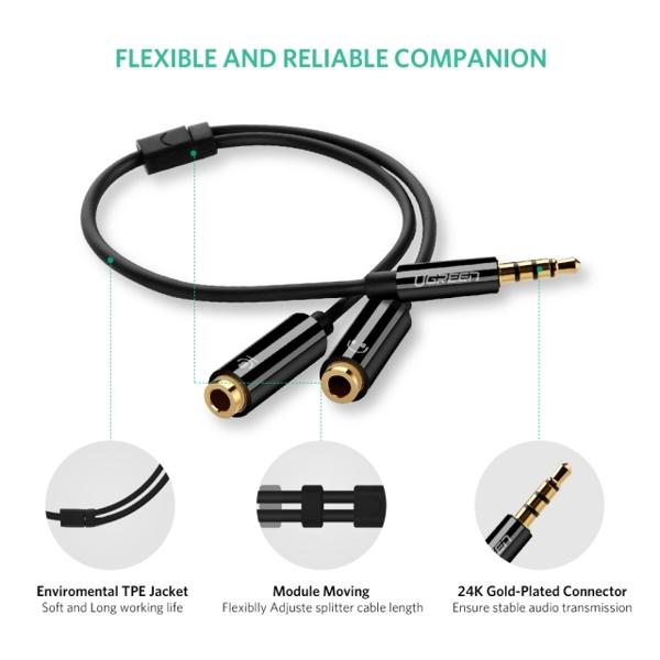 AV141 UGREEN (30620) 3.5mm male to 2 Female Audio Cable ABS Case (Black)