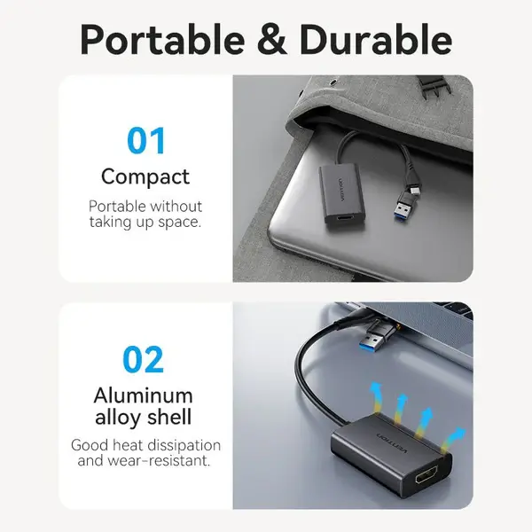 Vention ACYHB USB-C and USB-A to HDMI Converter Gray Aluminium Alloy Type