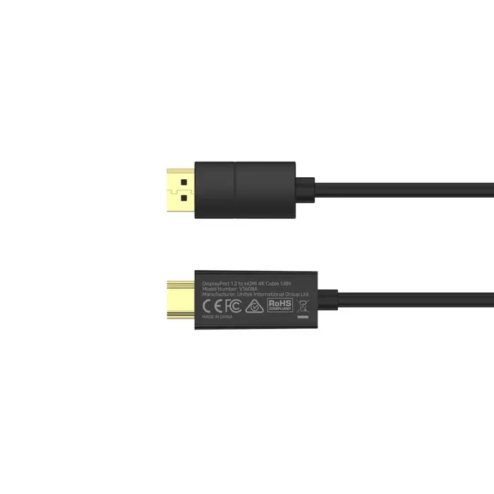 V1608A, Unitek 1.8M, DP1.2 To HDMI 4K 60Hz Adapter Cable, Balck