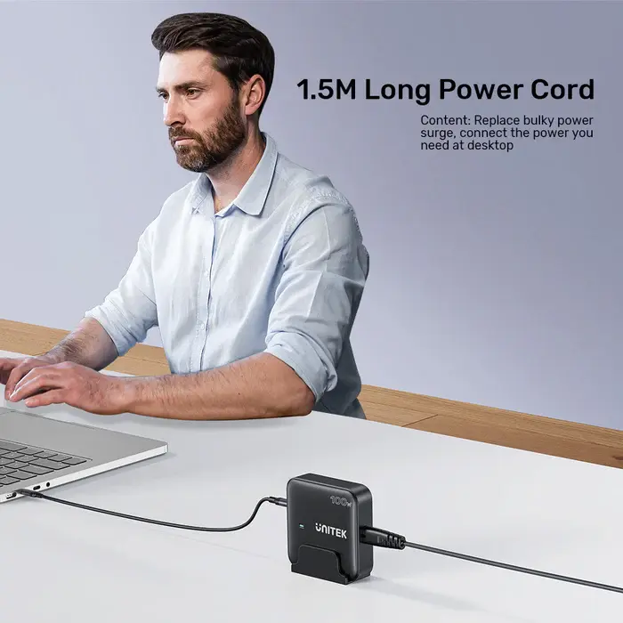 Unitek P1229ABK Charger, 100W 4-in-1 Desktop GaN Charger (2*USB-C PD + 2*USB-A QC3.0), with 1.5M Power Cord, Black