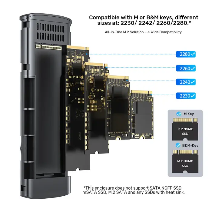 Unitek S1241B01 USB Adapter, USB-C 10Gbps to NVMe M.2 SSD Enclosure, up to 8TB, Space Grey
